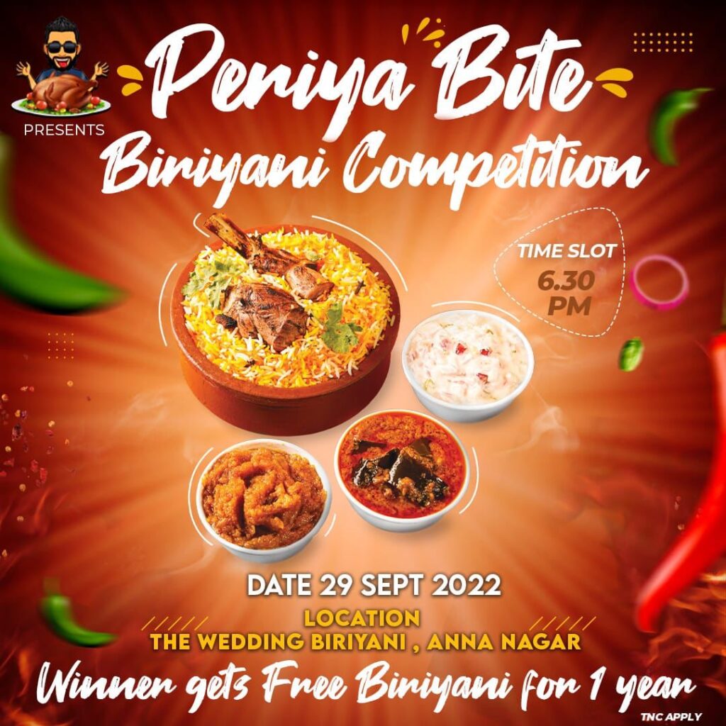 The wedding biryani challenge on 29thSeptember 2022 at 6:30pm at Anna Nagar 